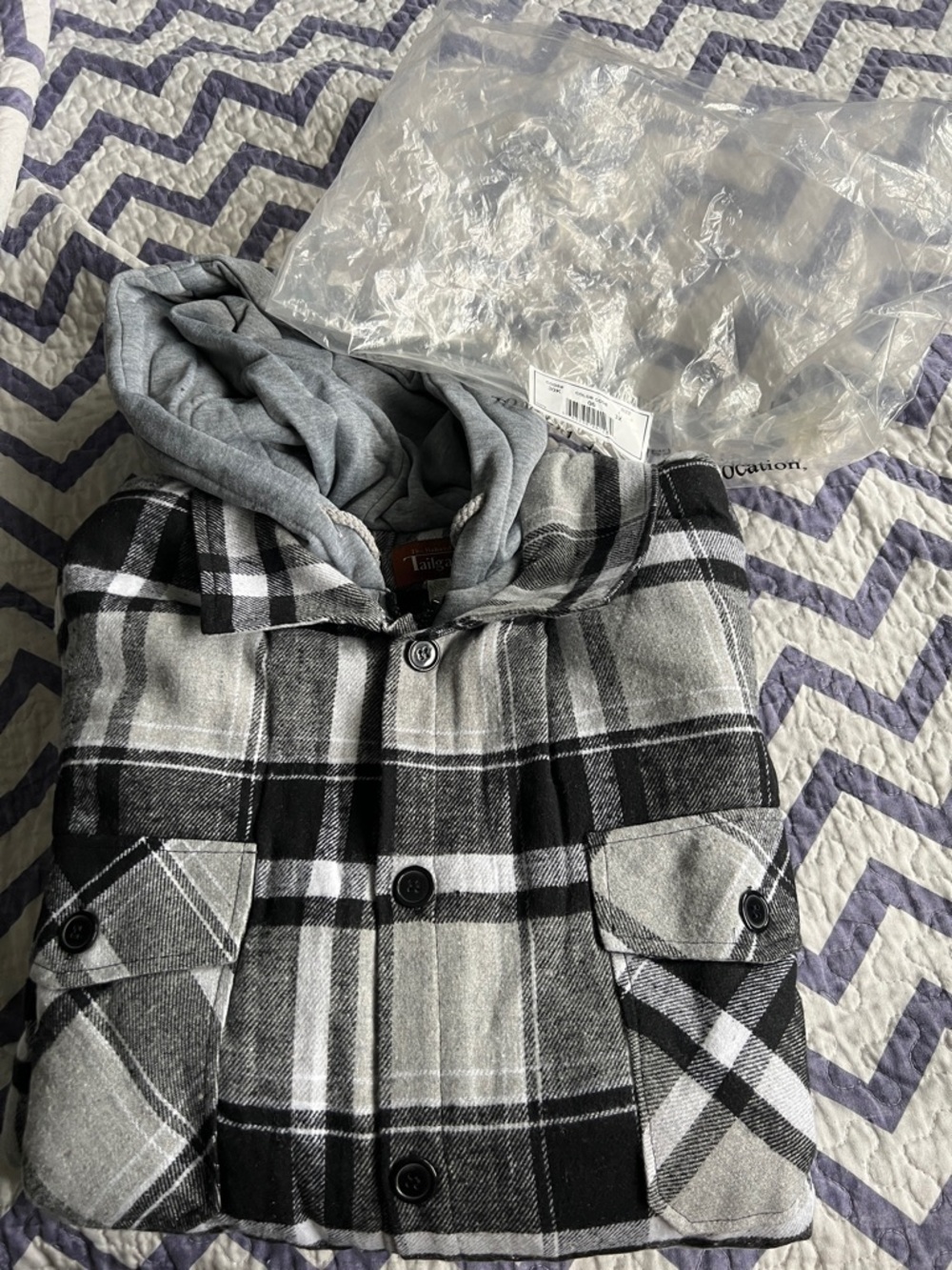 Tailor Vintage Men's Black & Gray Plaid Military Field Jacket with Hood
